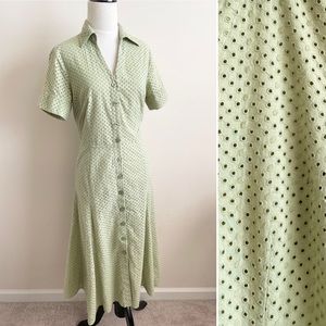 Vintage Eyelet Lace Midi Button Front Dress